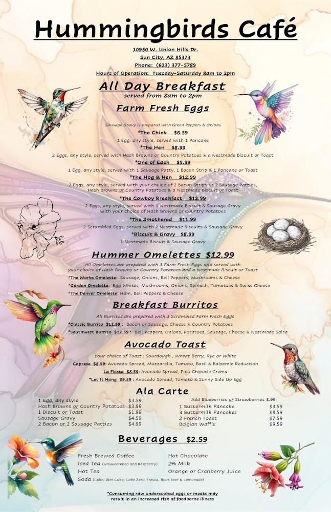 Hummingbirds Cafe Menu image 2